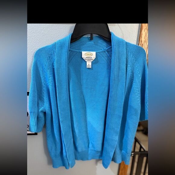 Talbots Mercerized Cotton Open Cardigan Sweater Women's Medium Blue - Picture 2 of 10